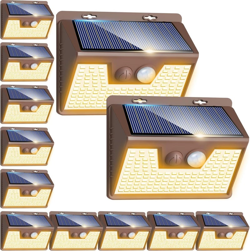 Peasur Solar Lights Outdoor Motion Sensor, 12Pack 140LED Waterproof Solar Powered Fence Lights, 3 Modes Solar Security Wall Lights for Garden Yard Outside(Brown Warm White) - Image 1
